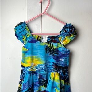Vintage Kids Hawaiian Tropical Blue Summer Dress